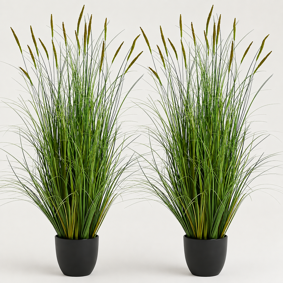 Set of 2 Faux Cattail Reed Grass Plants, 4 Foot Greenery in Black Pots for Indoor Decor — styled product view 6