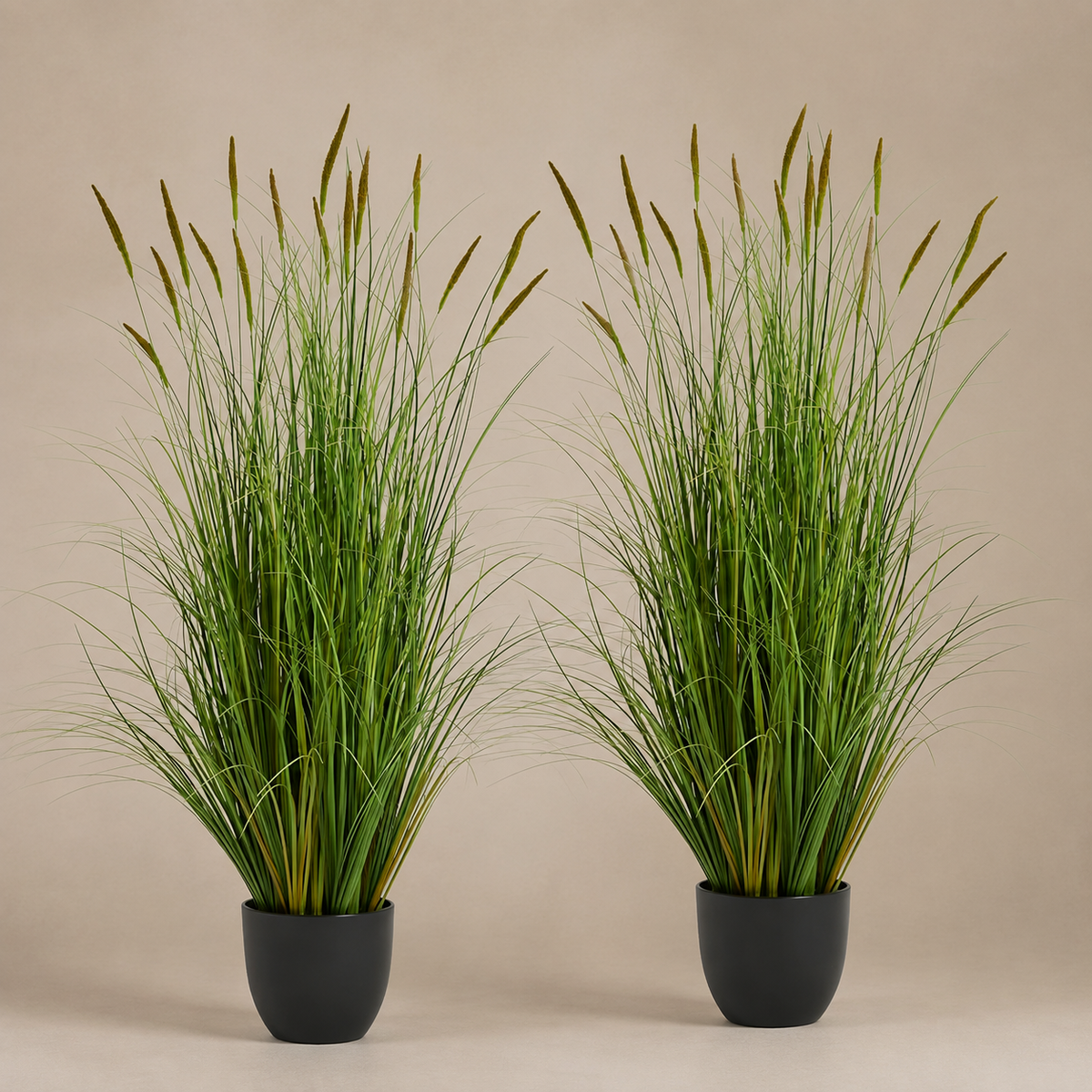 Set of 2 Faux Cattail Reed Grass Plants, 4 Foot Greenery in Black Pots for Indoor Decor — styled product view 7