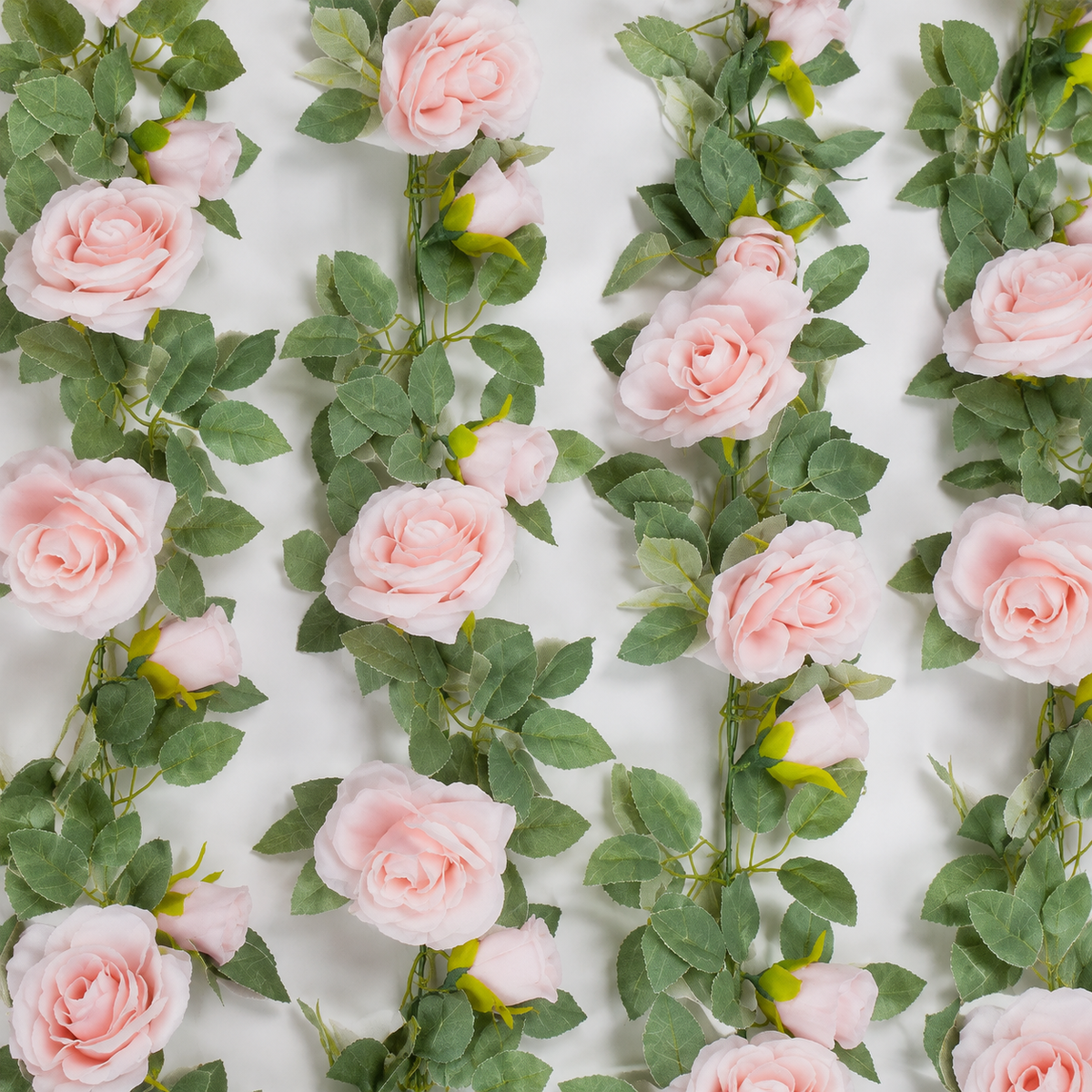 Set of 4 Pink Rose Garlands, 6.5 Foot Faux Flower Vines with Green Leaves for Wedding Decor — garland section view 3