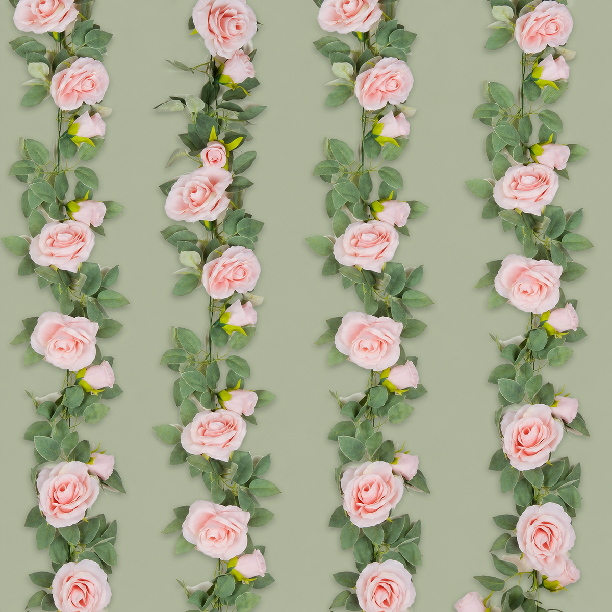 Set of 4 Pink Rose Garlands, 6.5 Foot Faux Flower Vines with Green Leaves for Wedding Decor — garland section view 5