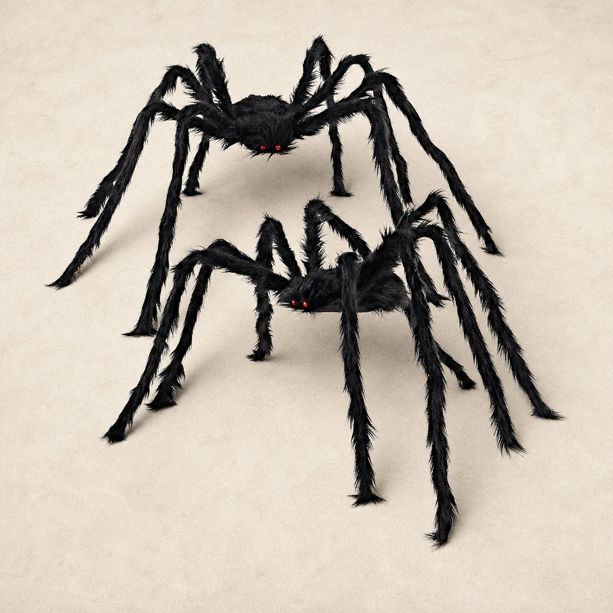 Set of 2 Black Furry Spiders with Red Eyes, Poseable Halloween Yard and Porch Decorations, product view 1