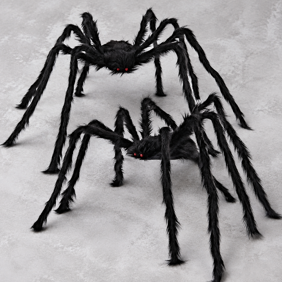 Set of 2 Black Furry Spiders with Red Eyes, Poseable Halloween Yard and Porch Decorations, product view 2