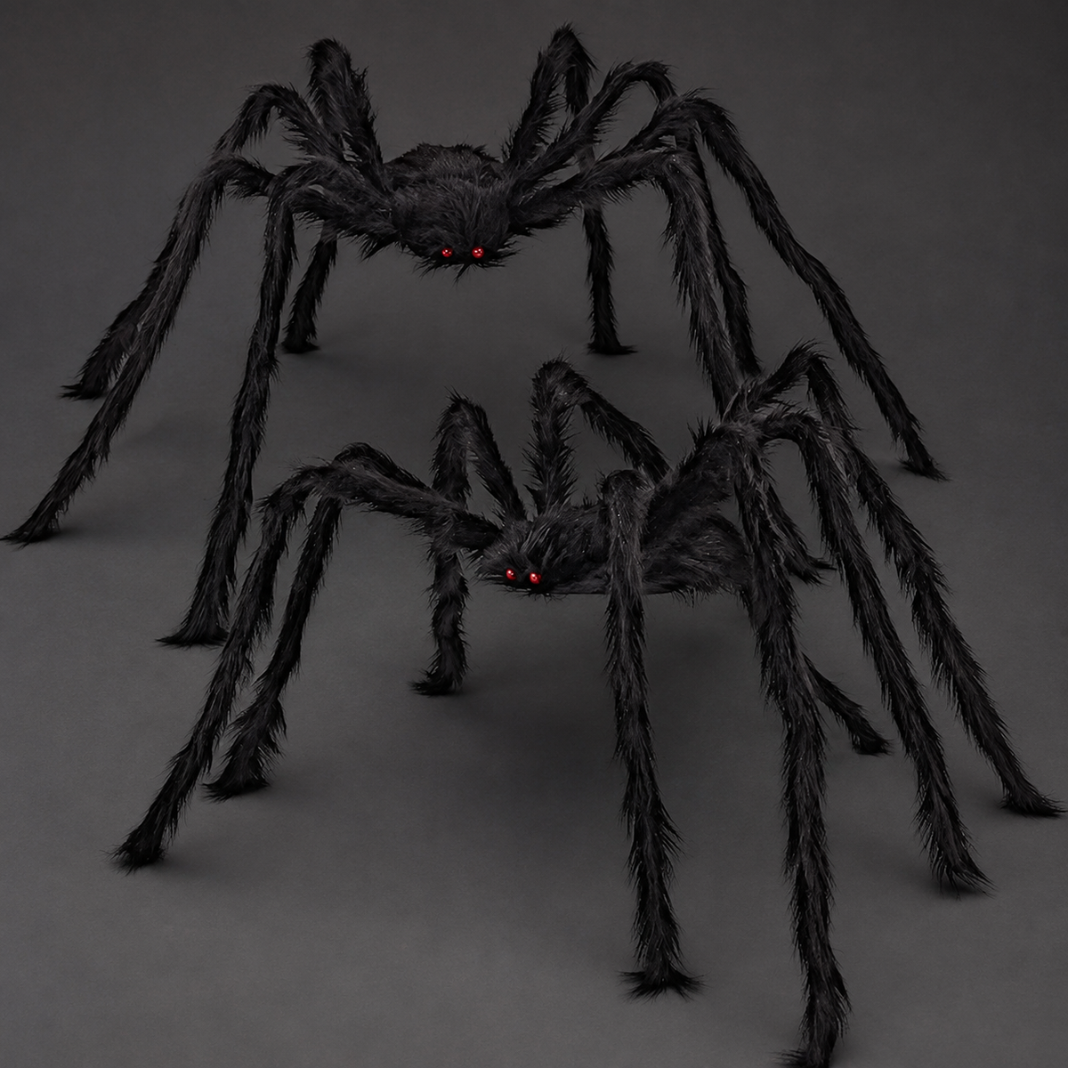 Set of 2 Black Furry Spiders with Red Eyes, Poseable Halloween Yard and Porch Decorations, product view 3