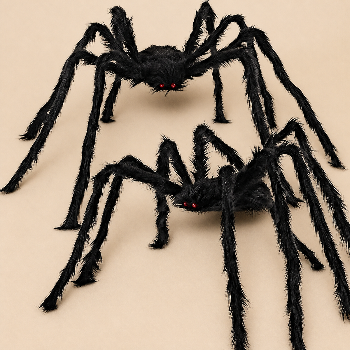 Set of 2 Black Furry Spiders with Red Eyes, Poseable Halloween Yard and Porch Decorations, product view 4