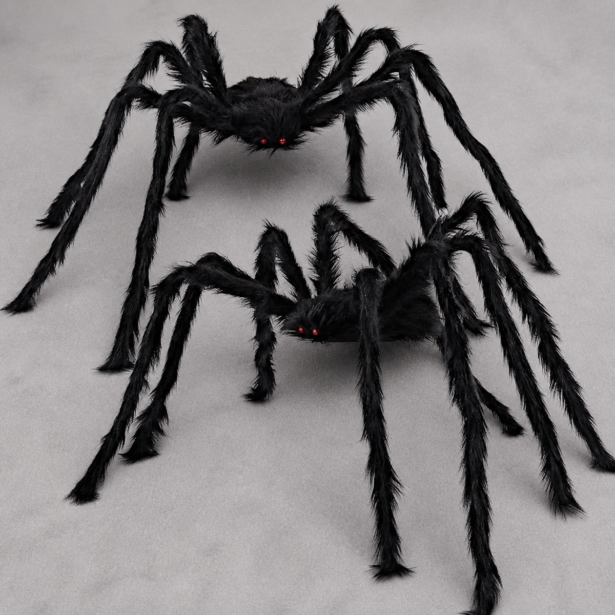 Set of 2 Black Furry Spiders with Red Eyes, Poseable Halloween Yard and Porch Decorations, product view 5