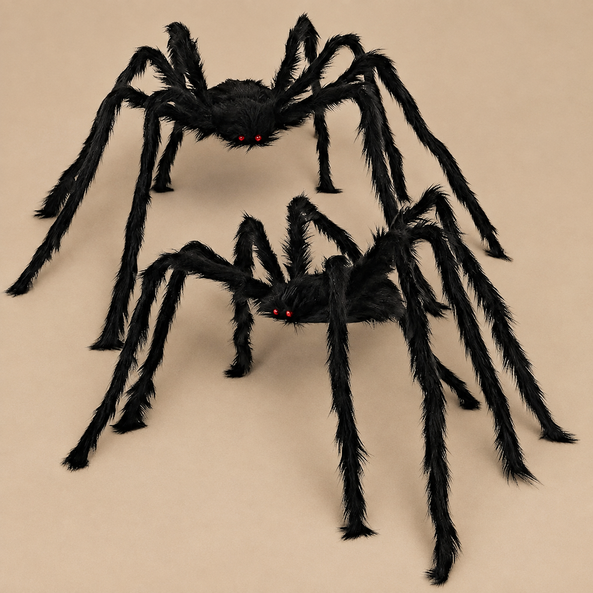 Set of 2 Black Furry Spiders with Red Eyes, Poseable Halloween Yard and Porch Decorations, product view 6