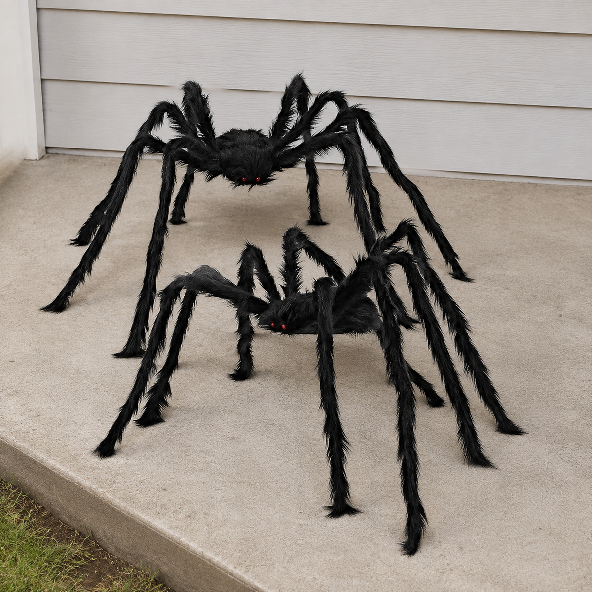 Set of 2 Black Furry Spiders with Red Eyes, Poseable Halloween Yard and Porch Decorations, product view 8