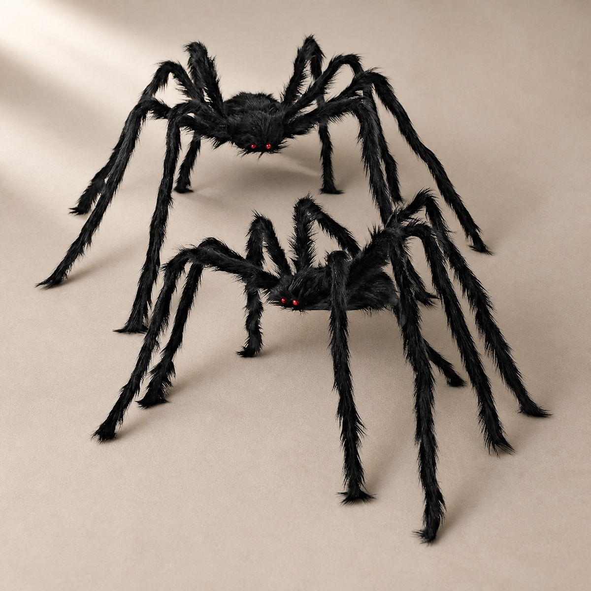 Set of 2 Black Furry Spiders with Red Eyes, Poseable Halloween Yard and Porch Decorations, product view 9