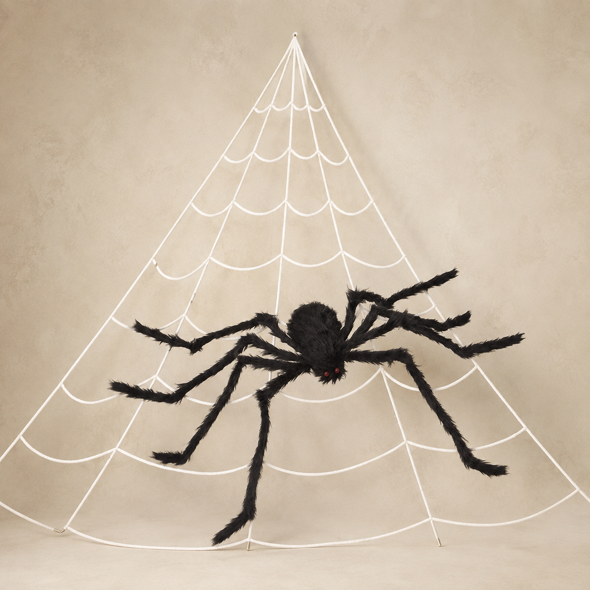 Giant Spider and White Triangular Web Set, 200 Inch Halloween Web with 59 Inch Black Spider, product view 1