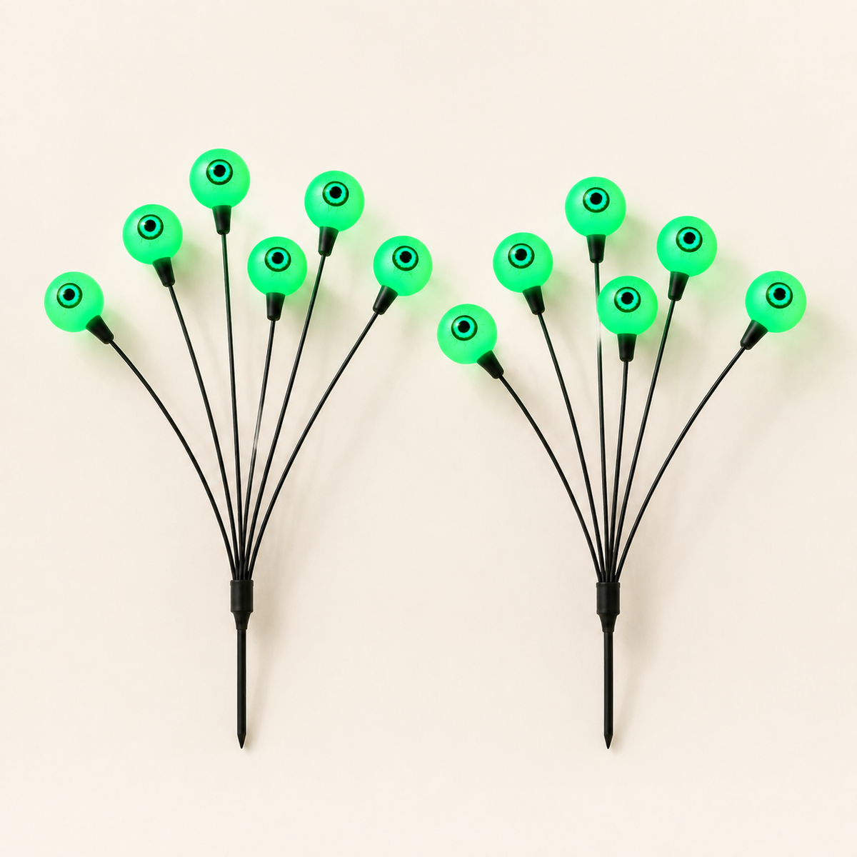 Green Solar Eyeball Lights, Set of 2 Stakes with 12 LEDs for Halloween Garden and Pathway Decor, product view 1