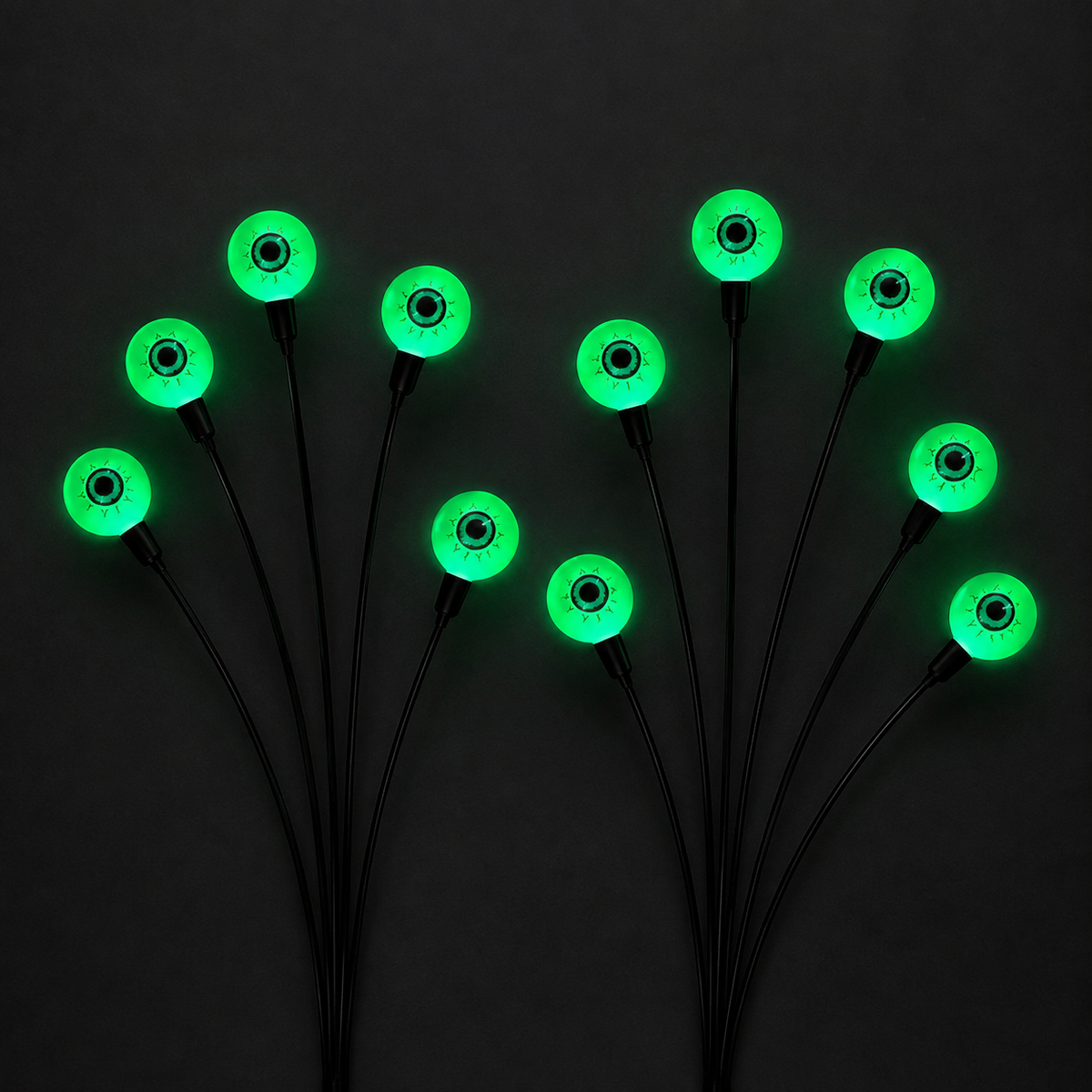 Green Solar Eyeball Lights, Set of 2 Stakes with 12 LEDs for Halloween Garden and Pathway Decor, product view 3