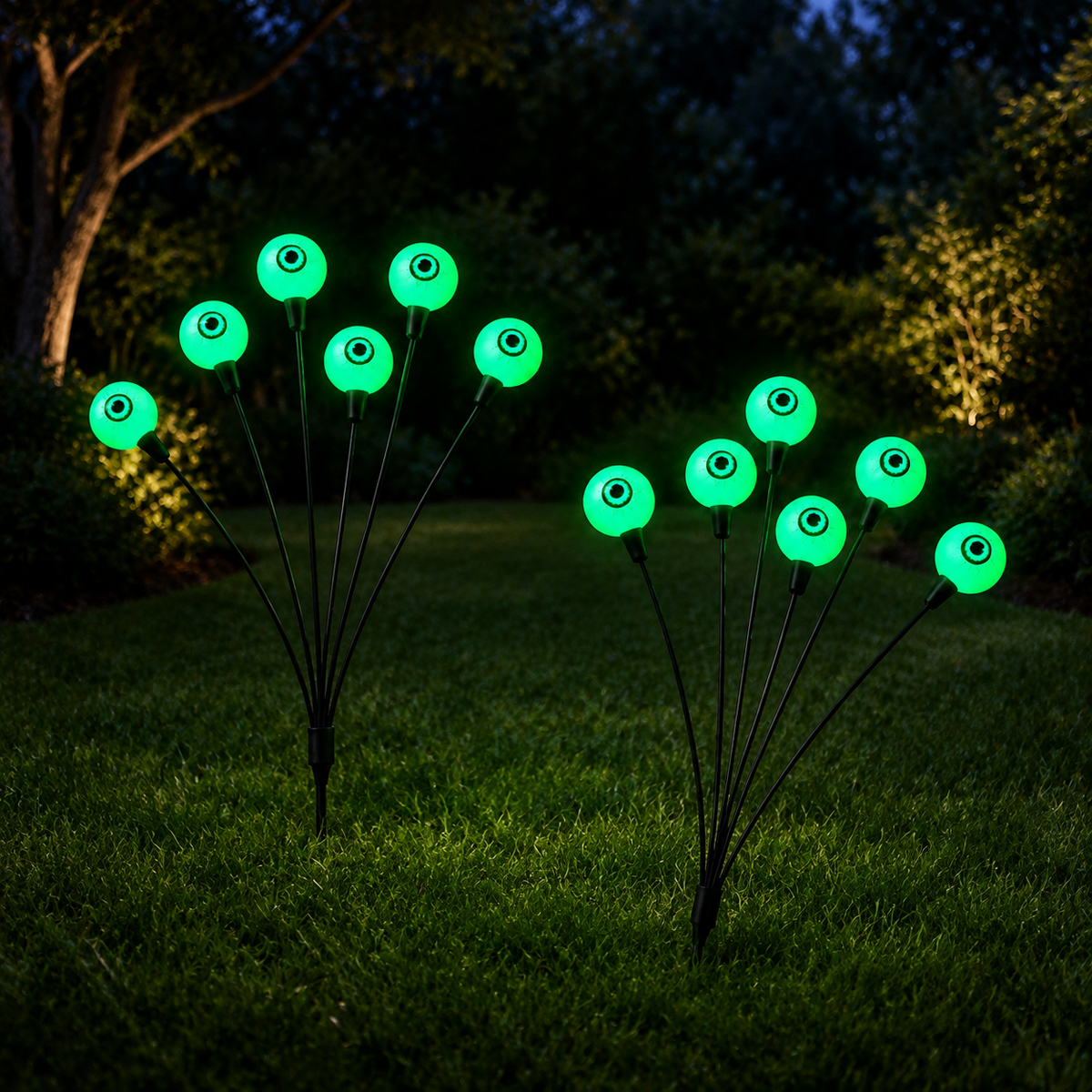 Green Solar Eyeball Lights, Set of 2 Stakes with 12 LEDs for Halloween Garden and Pathway Decor, product view 7