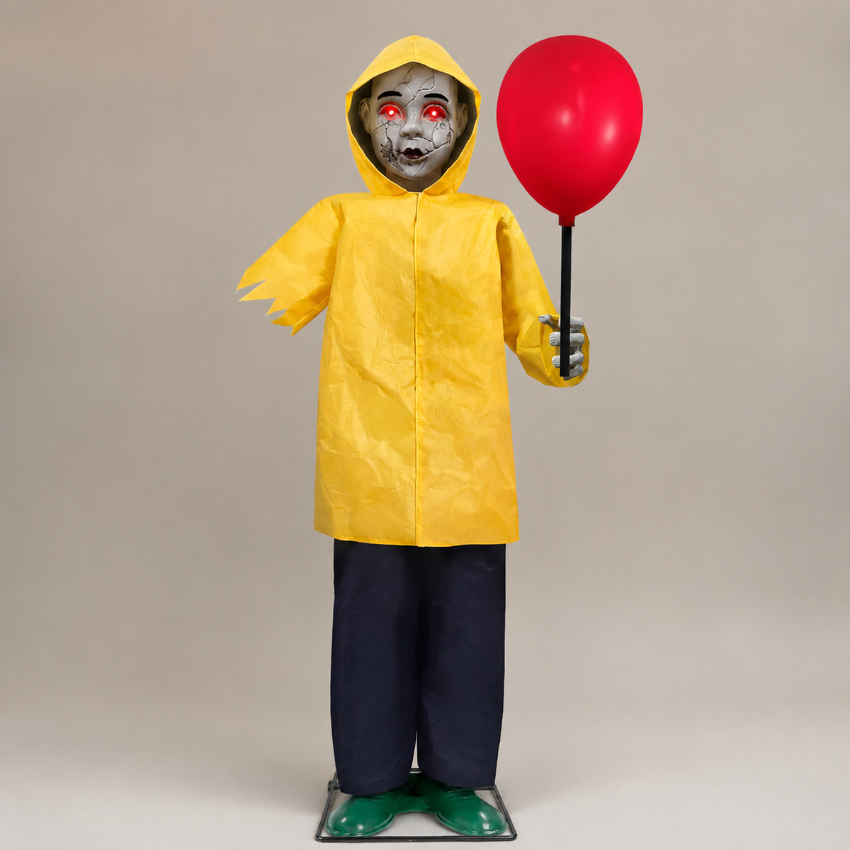 Yellow Raincoat Zombie Child with Red Balloon, 49 Inch Light Up Halloween Porch Decoration, product view 2