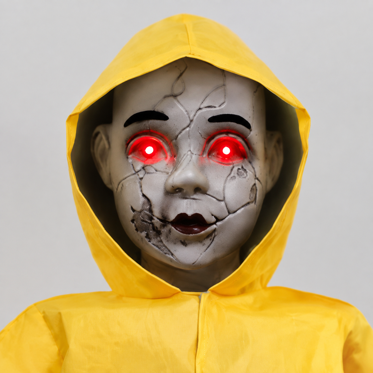 Yellow Raincoat Zombie Child with Red Balloon, 49 Inch Light Up Halloween Porch Decoration, product view 3