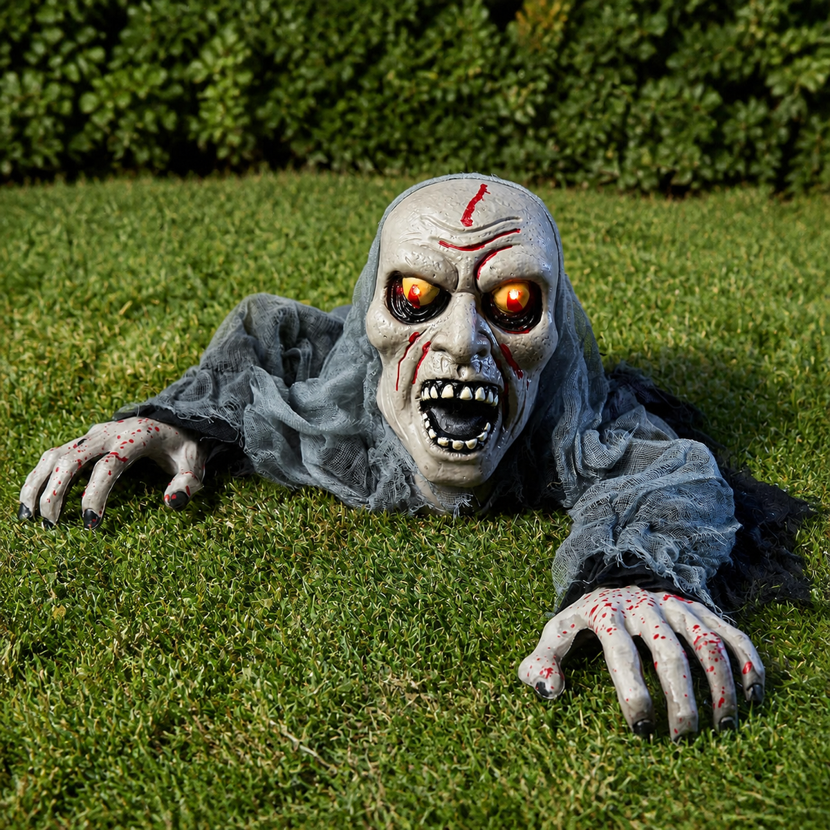Zombie Groundbreaker with Light Up Eyes and Sound, Gray Gauze Halloween Yard Prop, product view 1