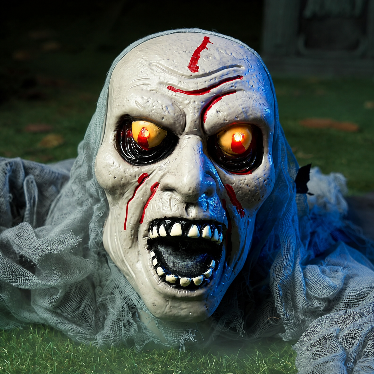 Zombie Groundbreaker with Light Up Eyes and Sound, Gray Gauze Halloween Yard Prop, product view 3