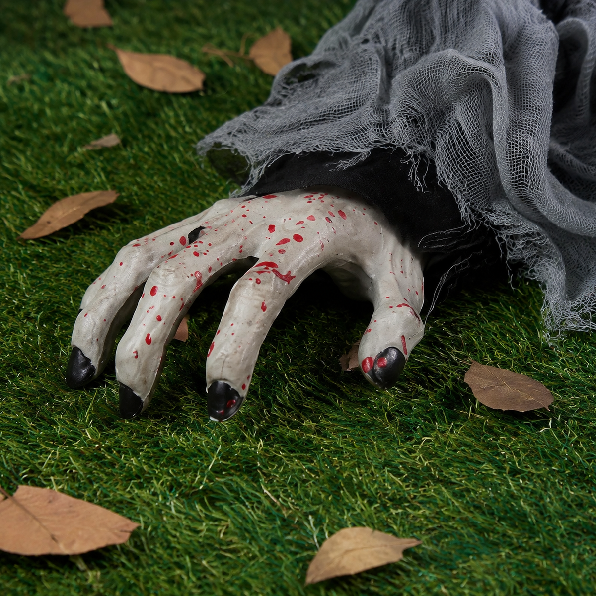 Zombie Groundbreaker with Light Up Eyes and Sound, Gray Gauze Halloween Yard Prop, product view 4