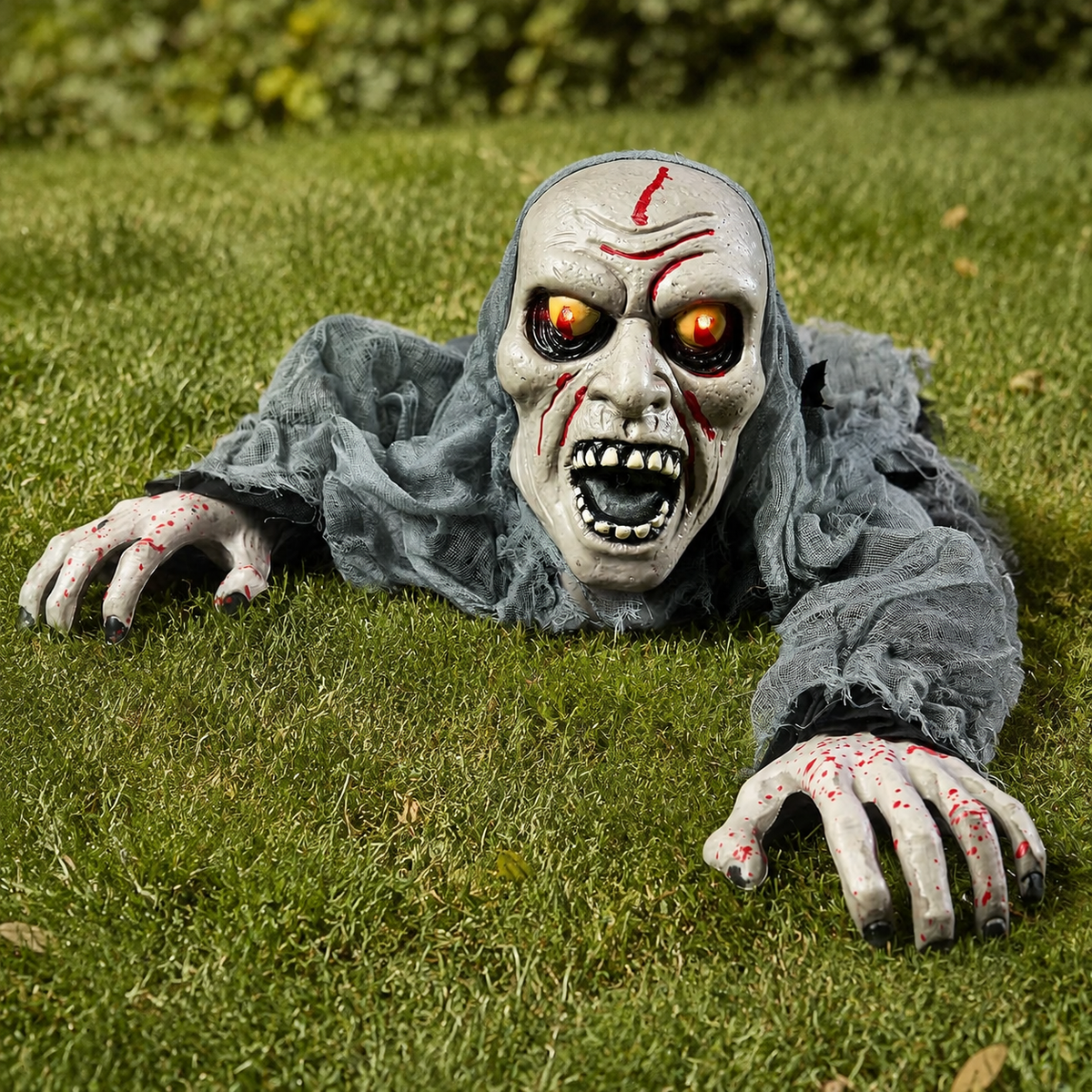 Zombie Groundbreaker with Light Up Eyes and Sound, Gray Gauze Halloween Yard Prop, product view 9