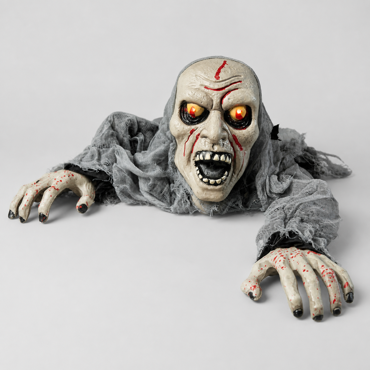 Zombie Groundbreaker with Light Up Eyes and Sound, Gray Gauze Halloween Yard Prop, product view 10