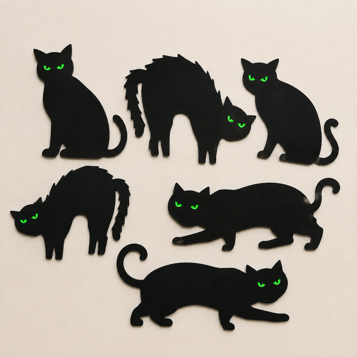 Set of 6 Black Cat Yard Signs with Glow Eye Stickers, Halloween Silhouette Garden Decorations, product view 2