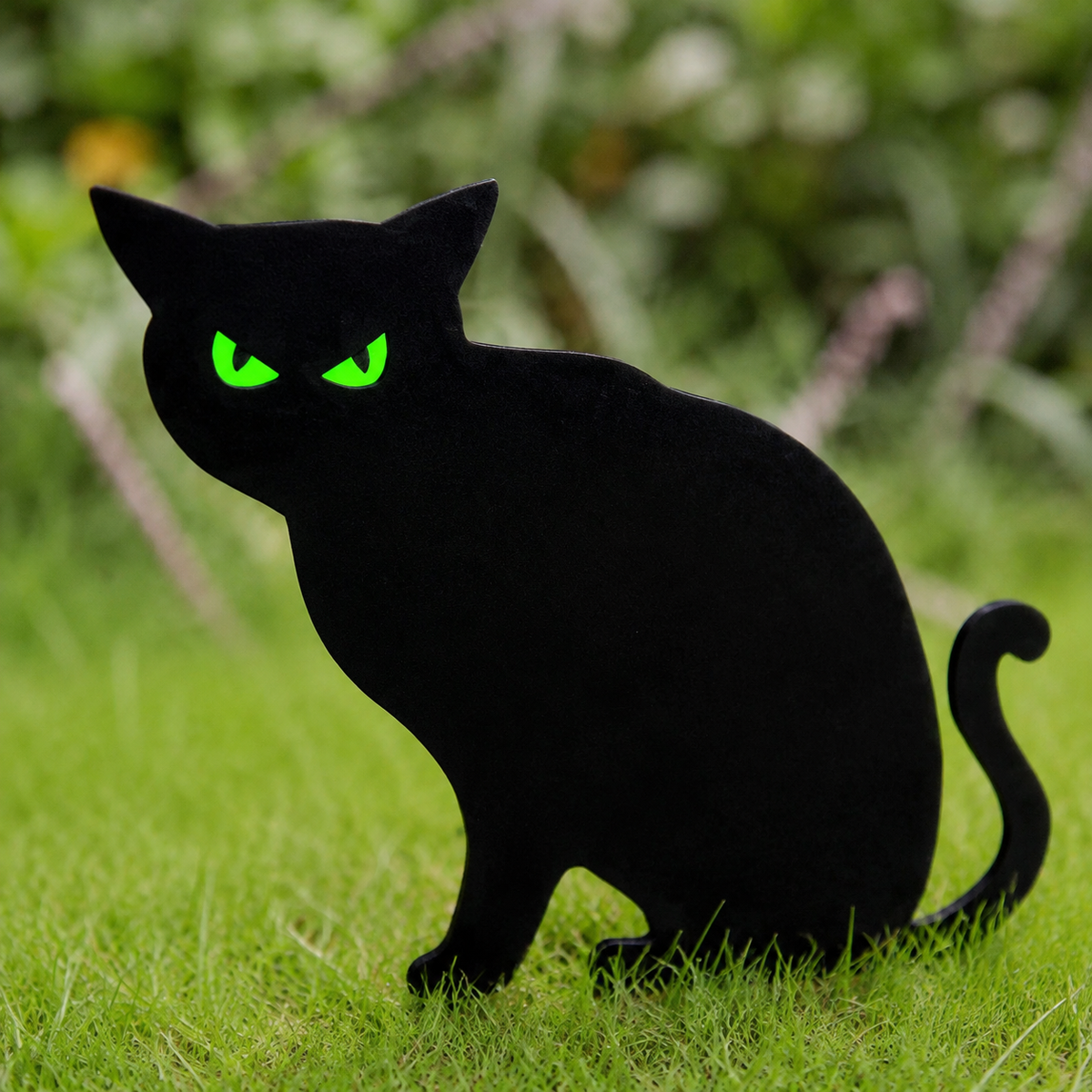 Set of 6 Black Cat Yard Signs with Glow Eye Stickers, Halloween Silhouette Garden Decorations, product view 3
