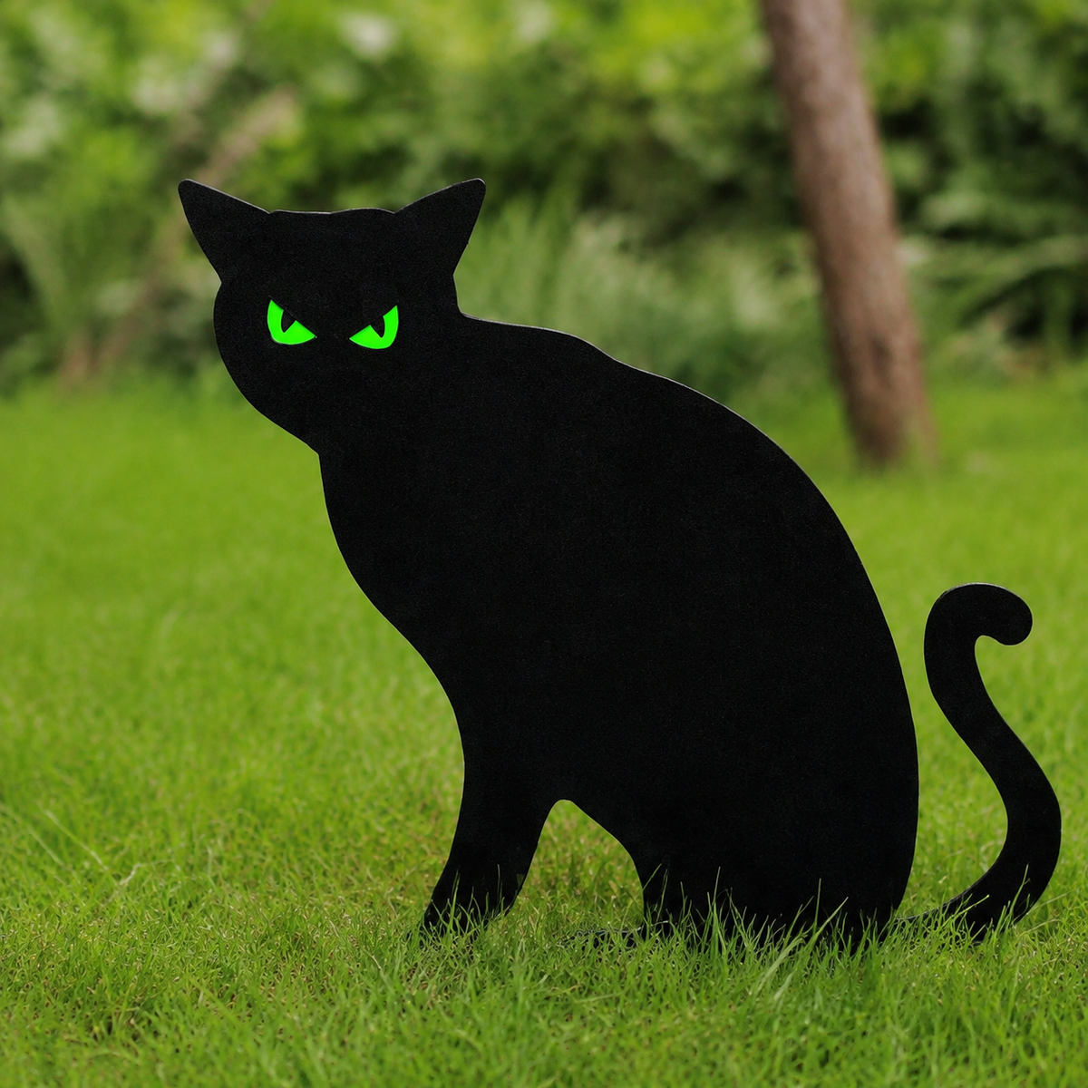 Set of 6 Black Cat Yard Signs with Glow Eye Stickers, Halloween Silhouette Garden Decorations, product view 4