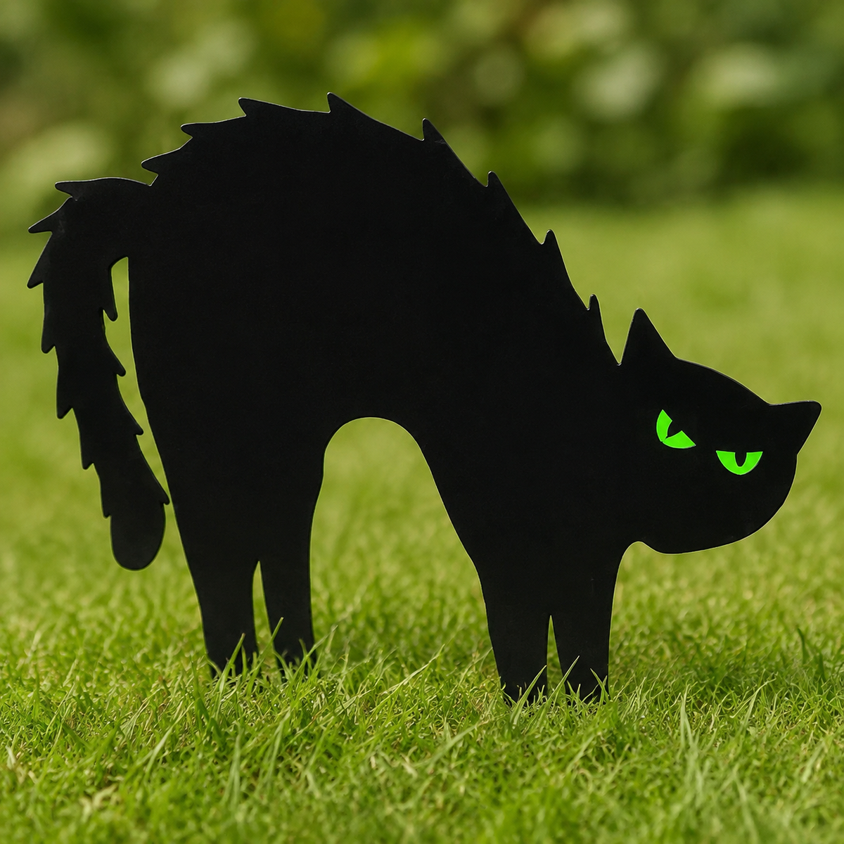 Set of 6 Black Cat Yard Signs with Glow Eye Stickers, Halloween Silhouette Garden Decorations, product view 5