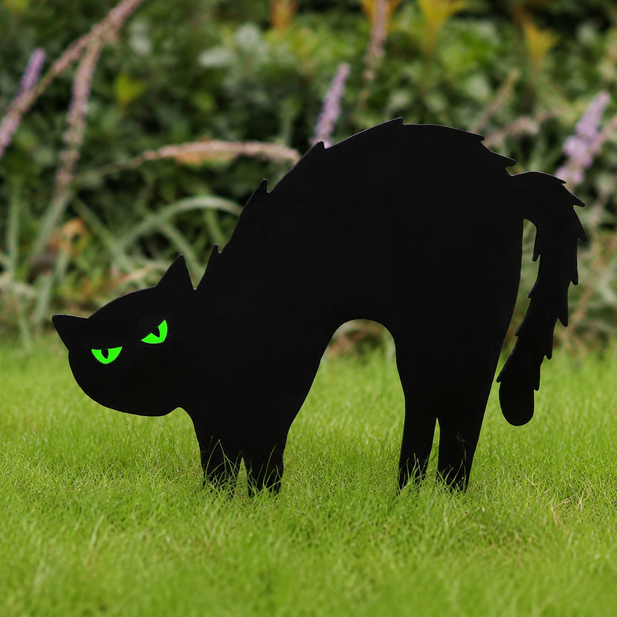 Set of 6 Black Cat Yard Signs with Glow Eye Stickers, Halloween Silhouette Garden Decorations, product view 6