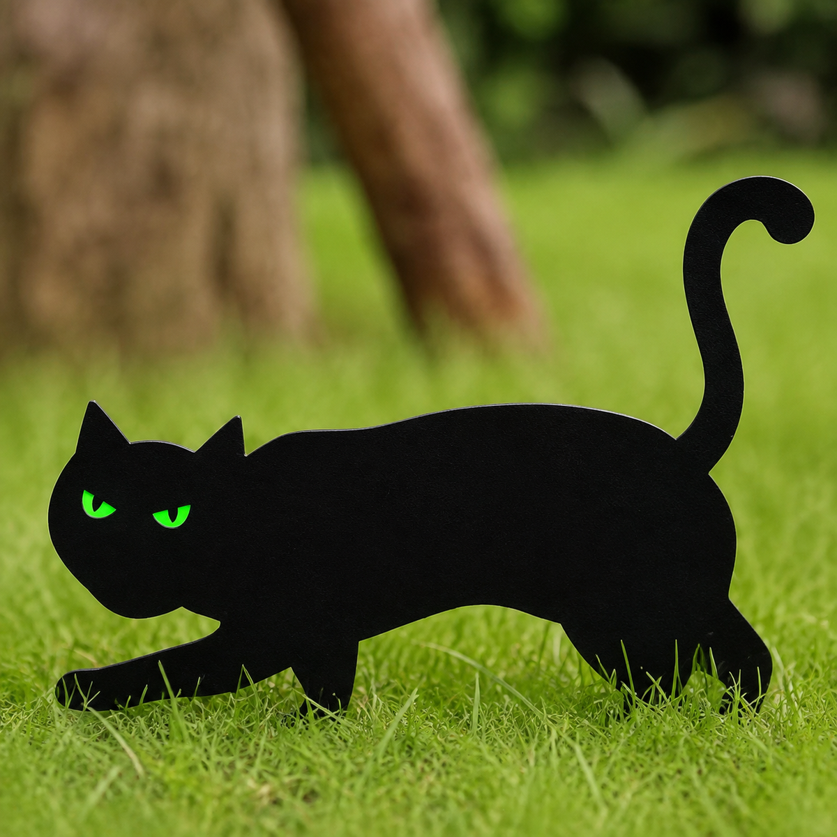 Set of 6 Black Cat Yard Signs with Glow Eye Stickers, Halloween Silhouette Garden Decorations, product view 7