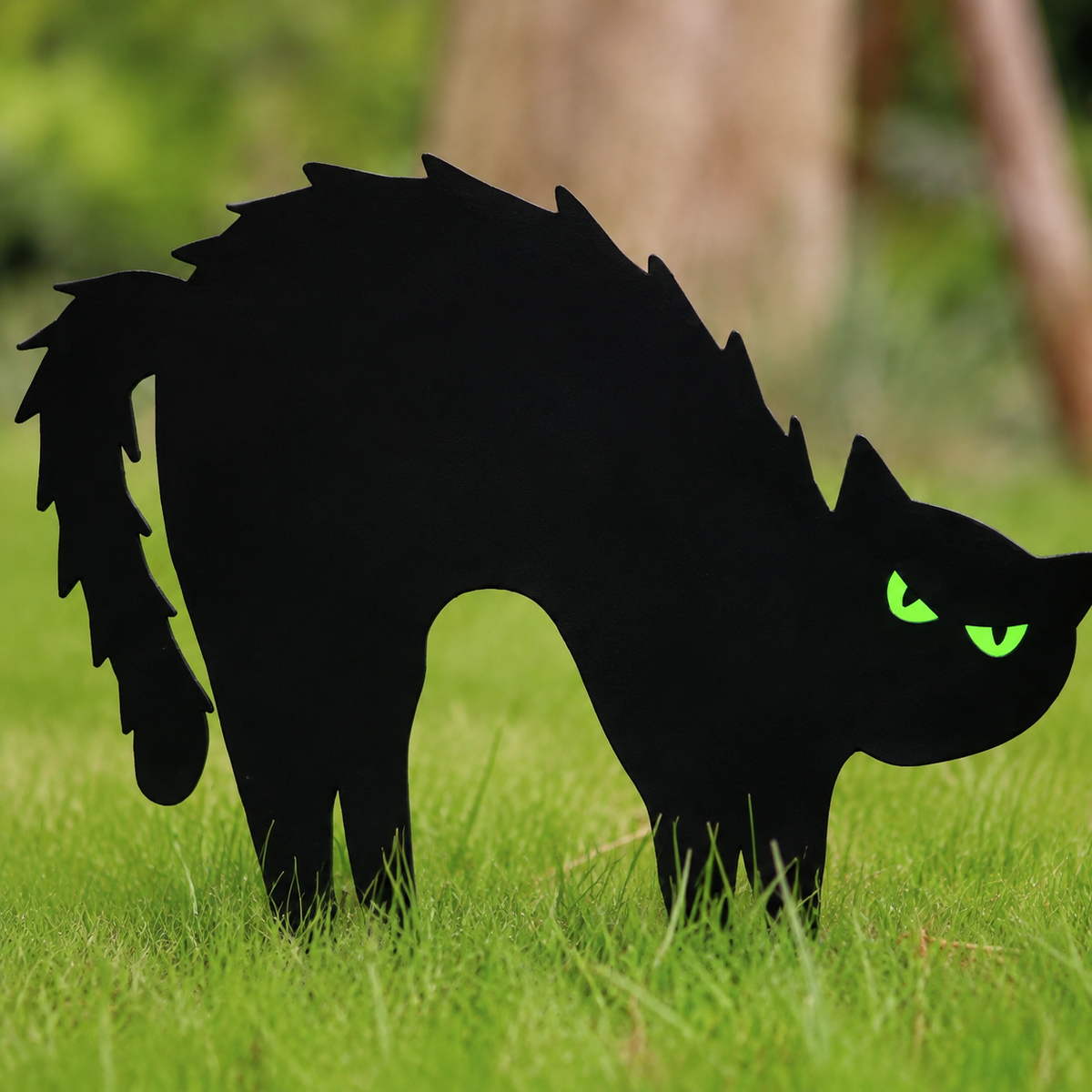 Set of 6 Black Cat Yard Signs with Glow Eye Stickers, Halloween Silhouette Garden Decorations, product view 8