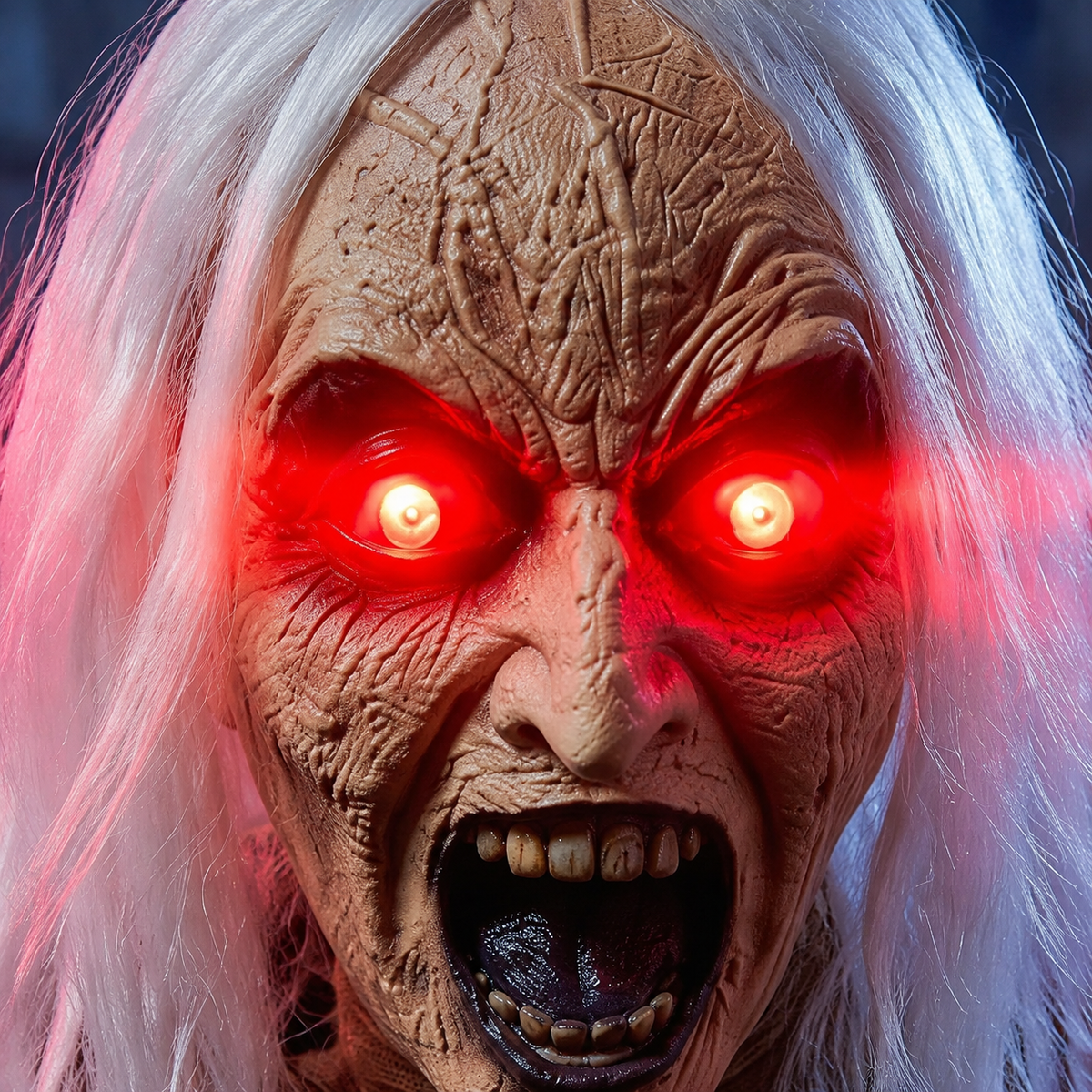White Haired Zombie Groundbreaker with Red Light Up Eyes and Sound, Halloween Garden Prop, product view 7