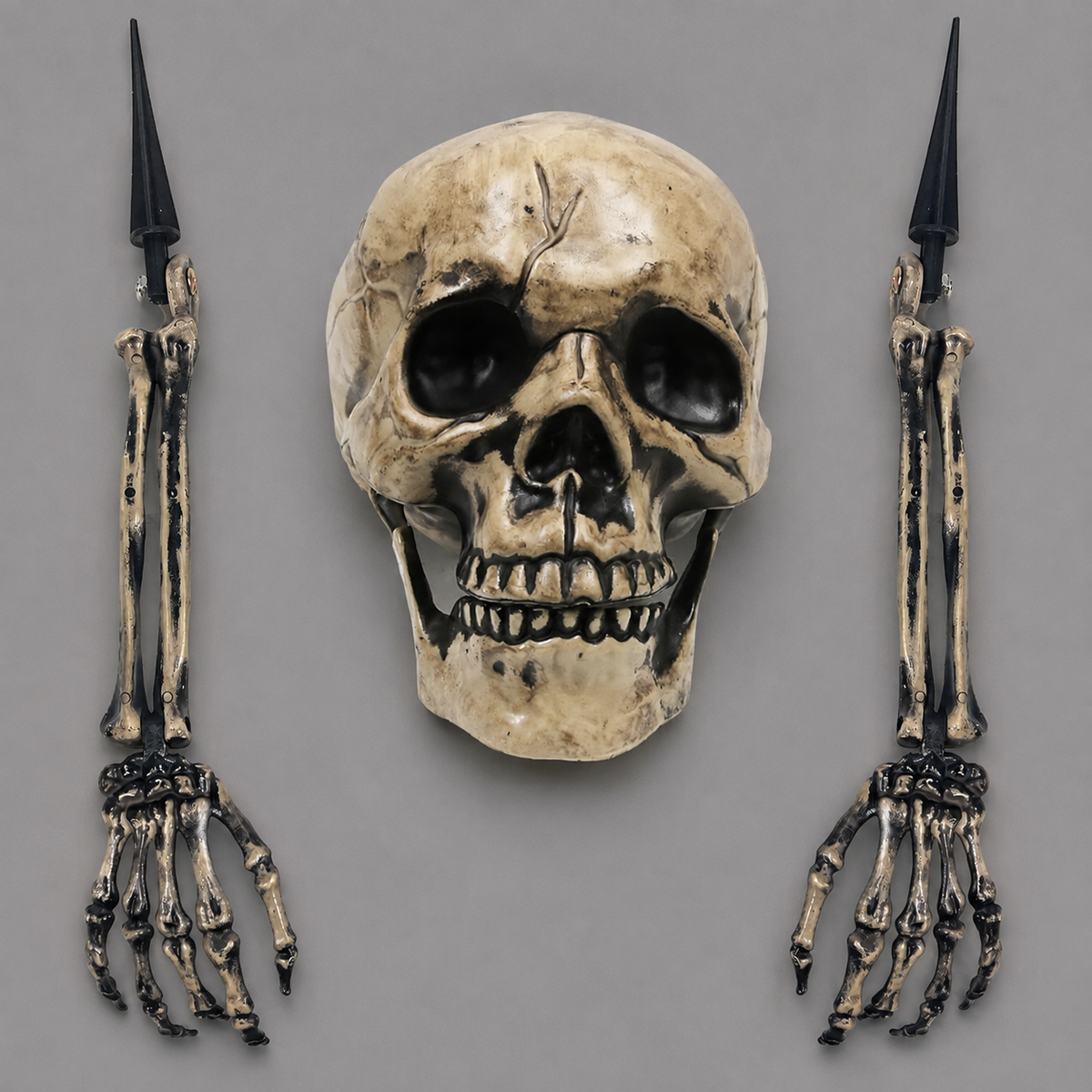 Beige Skeleton Skull and Two Arm Stakes, Halloween Groundbreaker Garden Decoration, product view 1