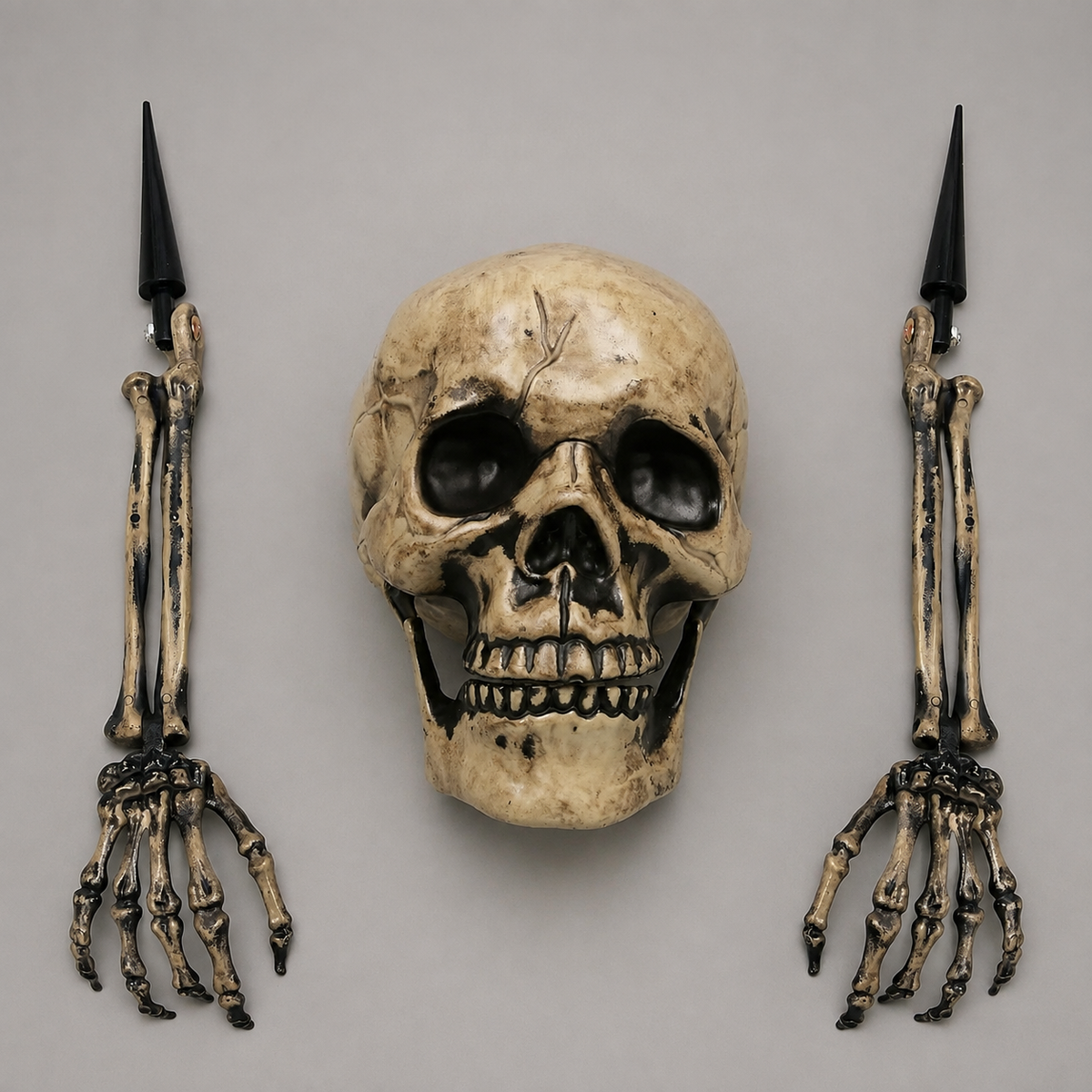 Beige Skeleton Skull and Two Arm Stakes, Halloween Groundbreaker Garden Decoration, product view 2