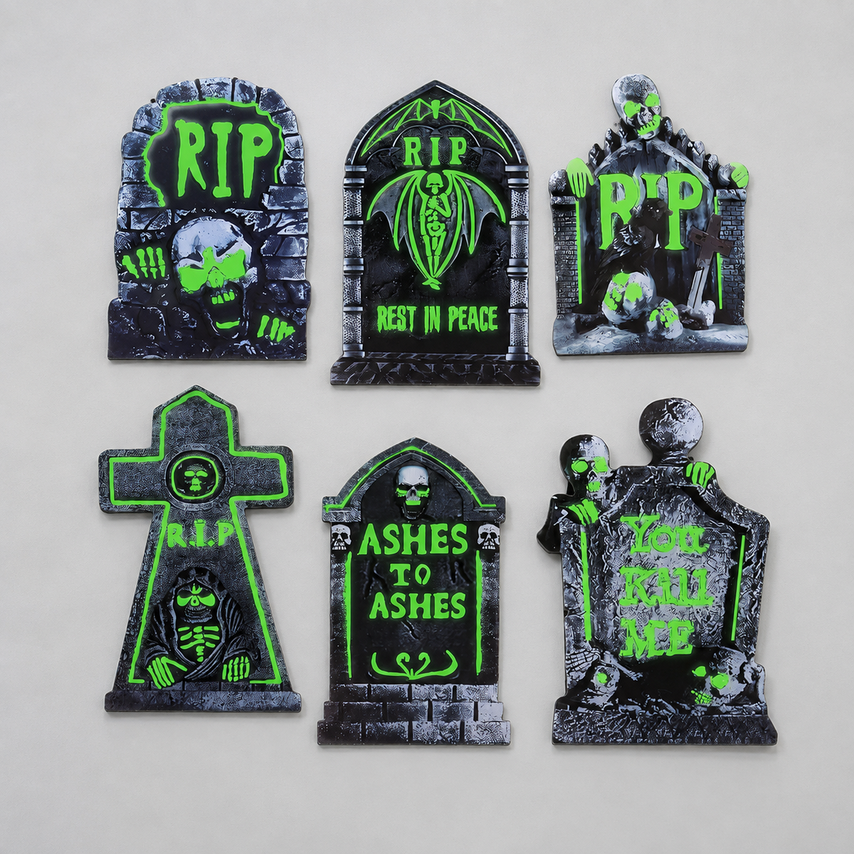 Set of 6 Glow in the Dark Tombstone Yard Signs with Stakes, Halloween Graveyard Decorations, product view 2