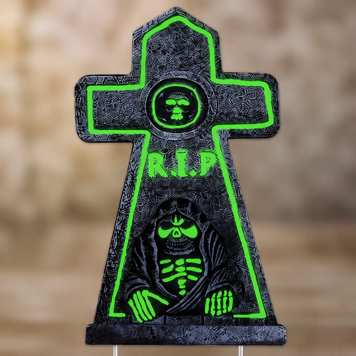 Set of 6 Glow in the Dark Tombstone Yard Signs with Stakes, Halloween Graveyard Decorations, product view 6