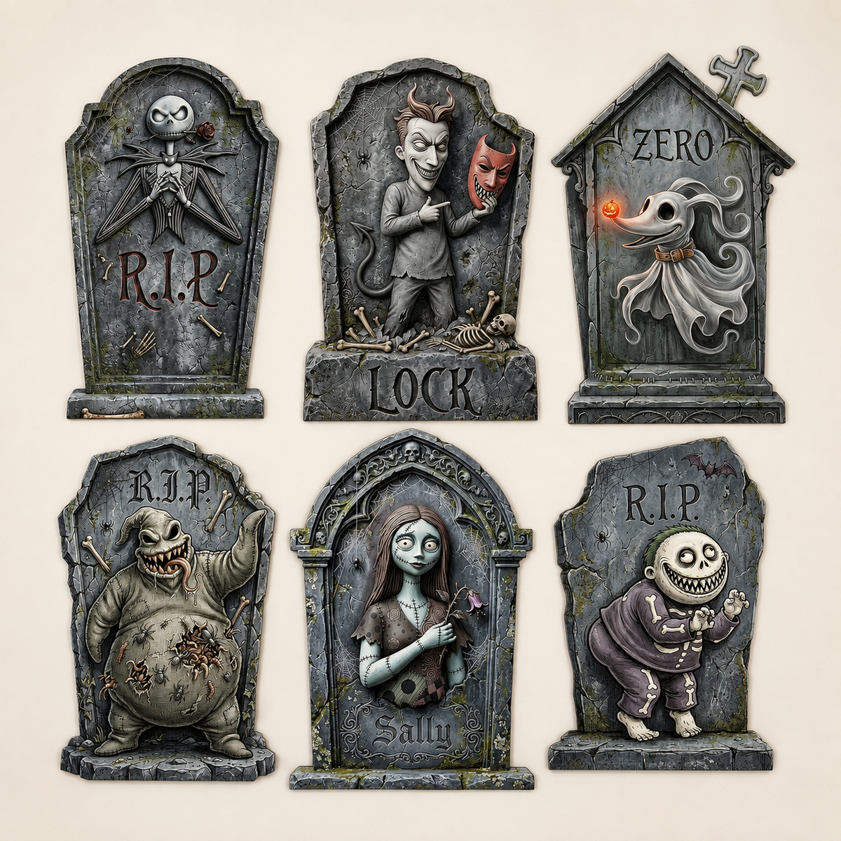 Set of 6 Printed Character Tombstone Yard Signs, 17 Inch Halloween Graveyard Decorations, product view 2