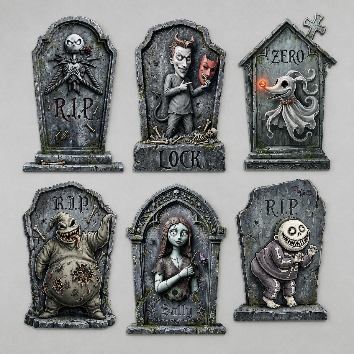 Set of 6 Printed Character Tombstone Yard Signs, 17 Inch Halloween Graveyard Decorations, product view 7