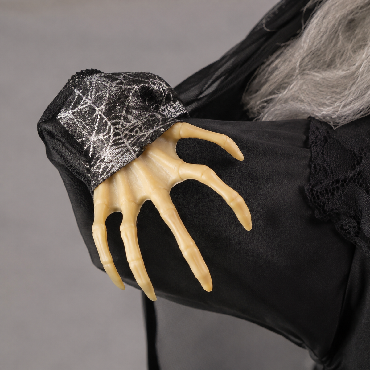 47 Inch Hanging Witch with Purple Skirt, Light Up Eyes and Sound, Halloween Porch Decoration, product view 4