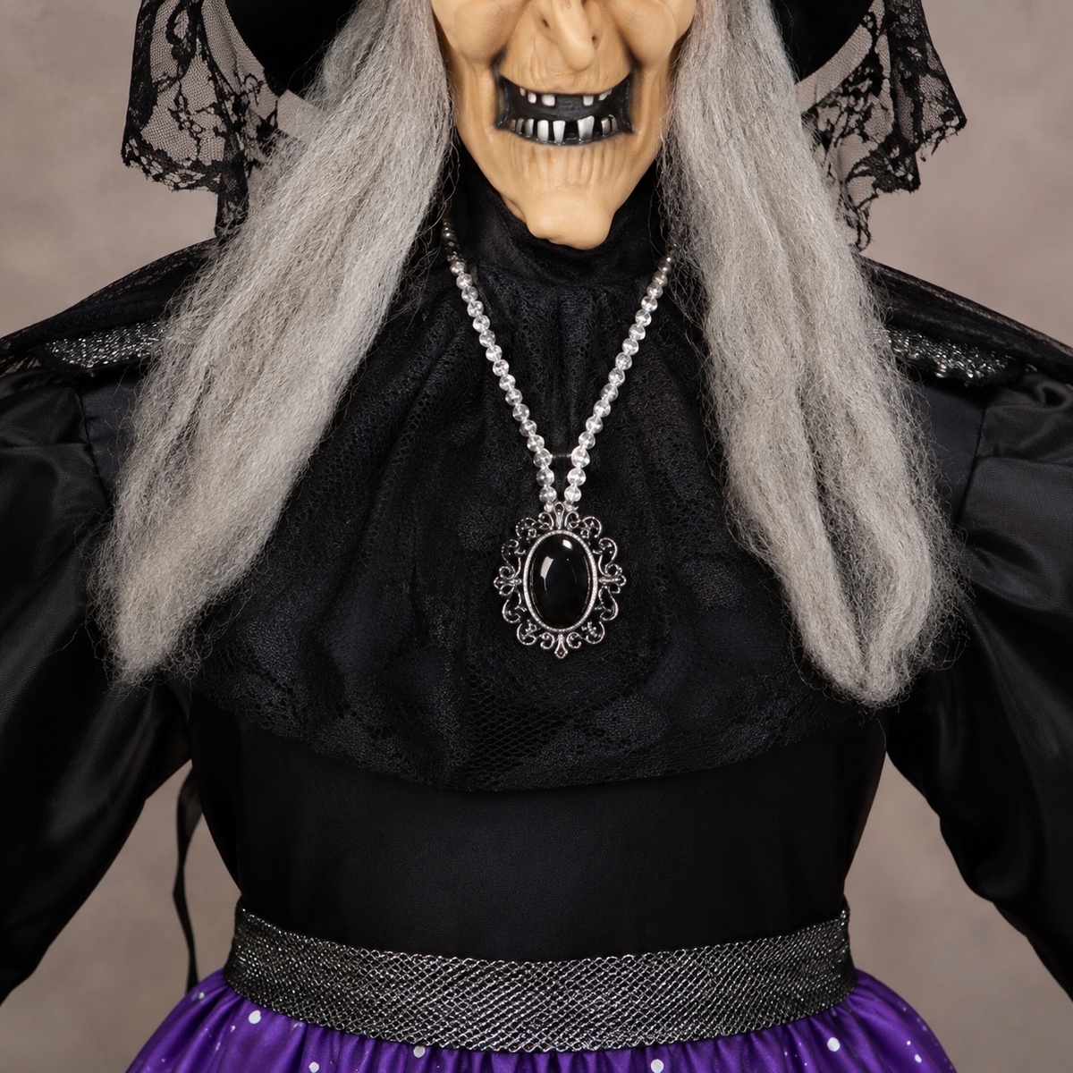 47 Inch Hanging Witch with Purple Skirt, Light Up Eyes and Sound, Halloween Porch Decoration, product view 6