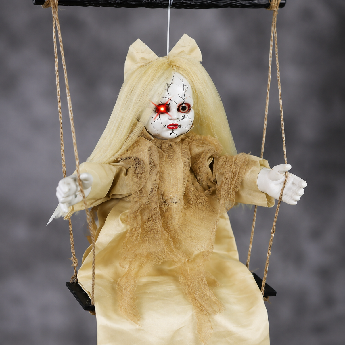 Set of 2 Hanging Clown and Doll Swing Decorations with Red Eye Lights and Sound for Halloween, product view 3