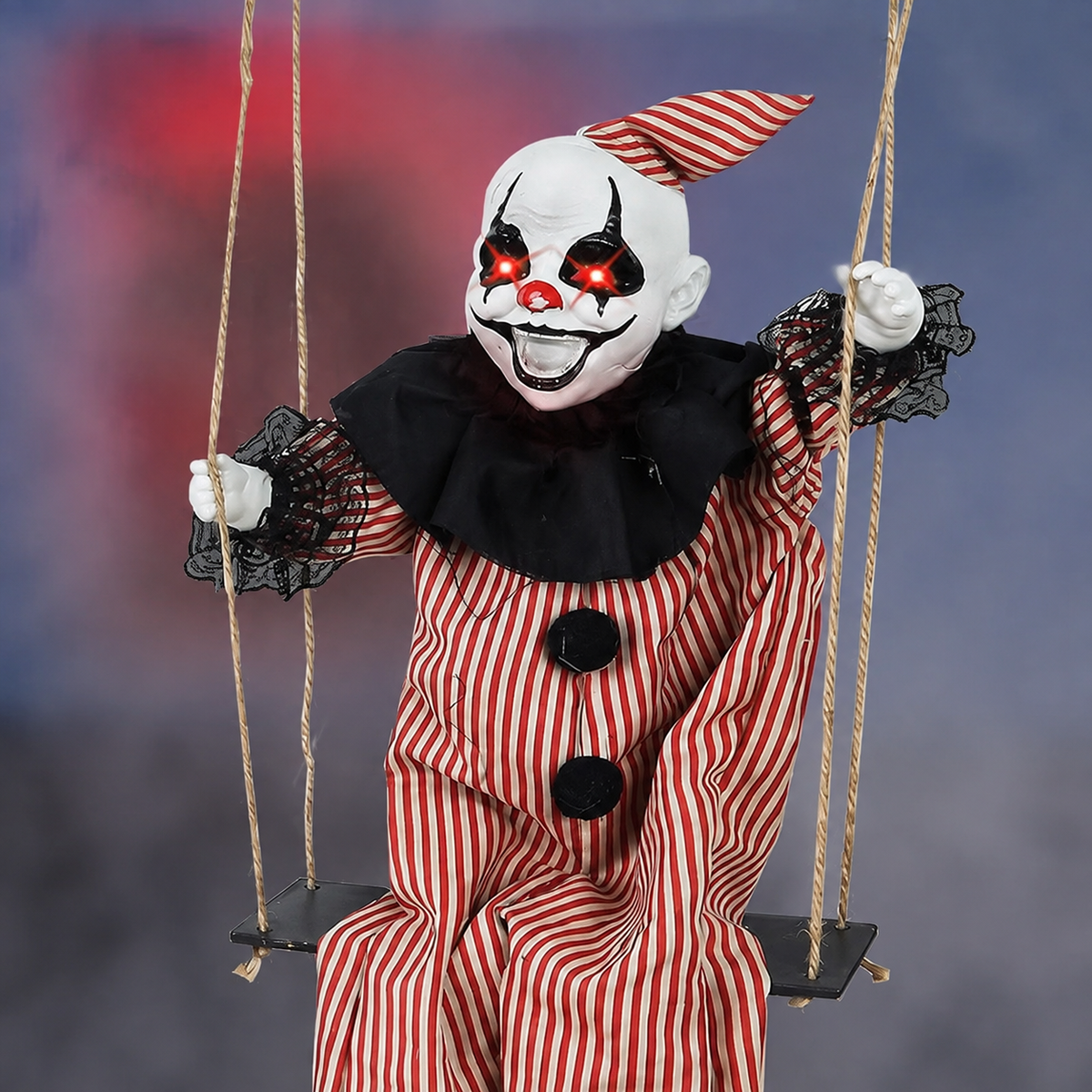Set of 2 Hanging Clown and Doll Swing Decorations with Red Eye Lights and Sound for Halloween, product view 4