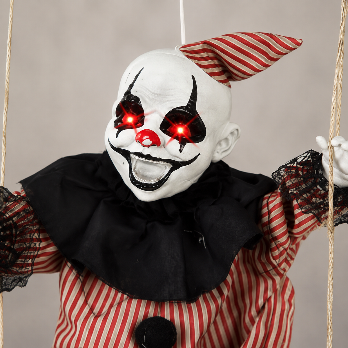 Set of 2 Hanging Clown and Doll Swing Decorations with Red Eye Lights and Sound for Halloween, product view 6