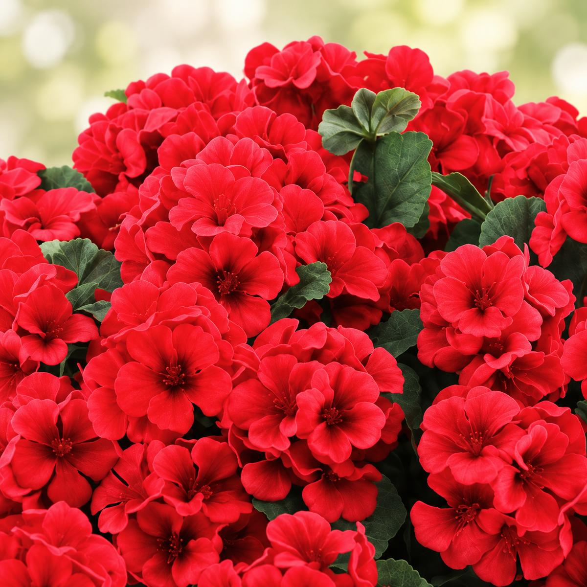 Six red geranium bundles — bloom detail