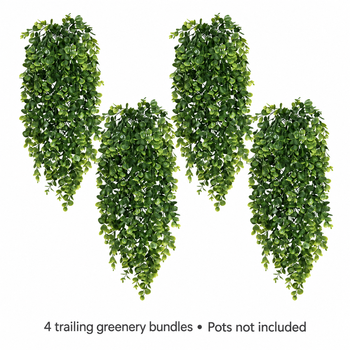 Four trailing artificial greenery bundles with small oval leaves — inclusions
