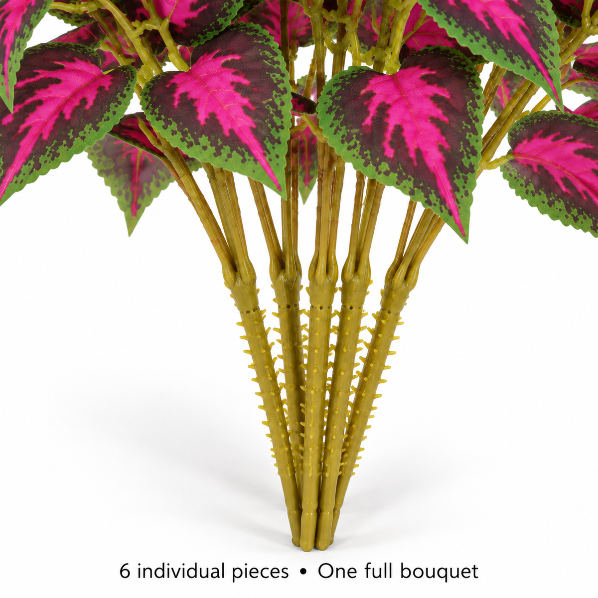 Artificial red-green coleus stems — lower detail