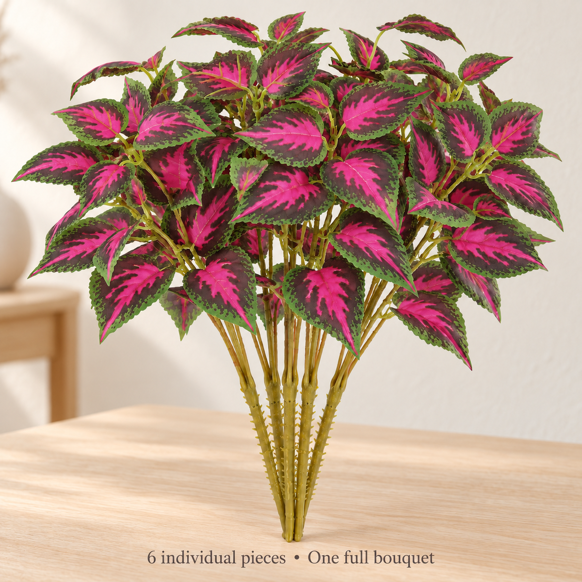 Artificial red-green coleus stems — minimal room