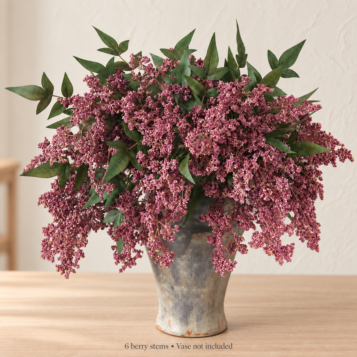 Six dusty-plum nandina berry stems — minimal room
