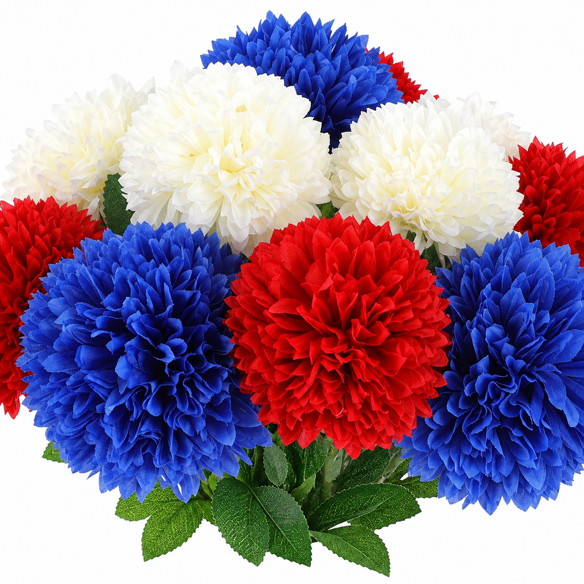 12 red, white and blue chrysanthemum stems, no vase - product detail and inclusion view 04