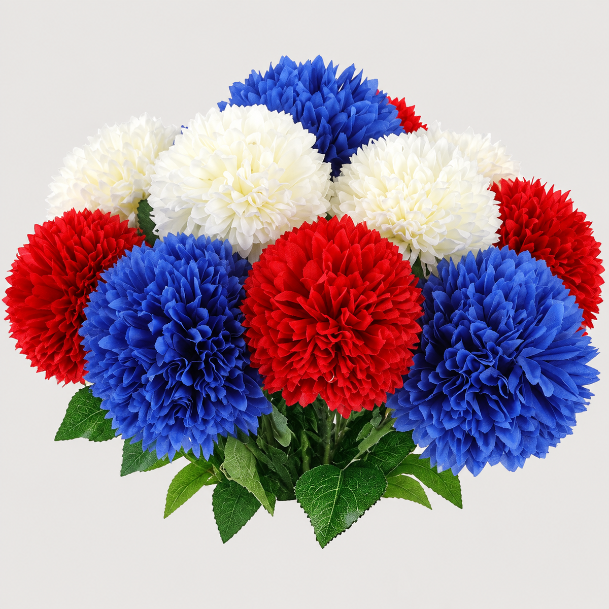12 red, white and blue chrysanthemum stems, no vase - product detail and inclusion view 05