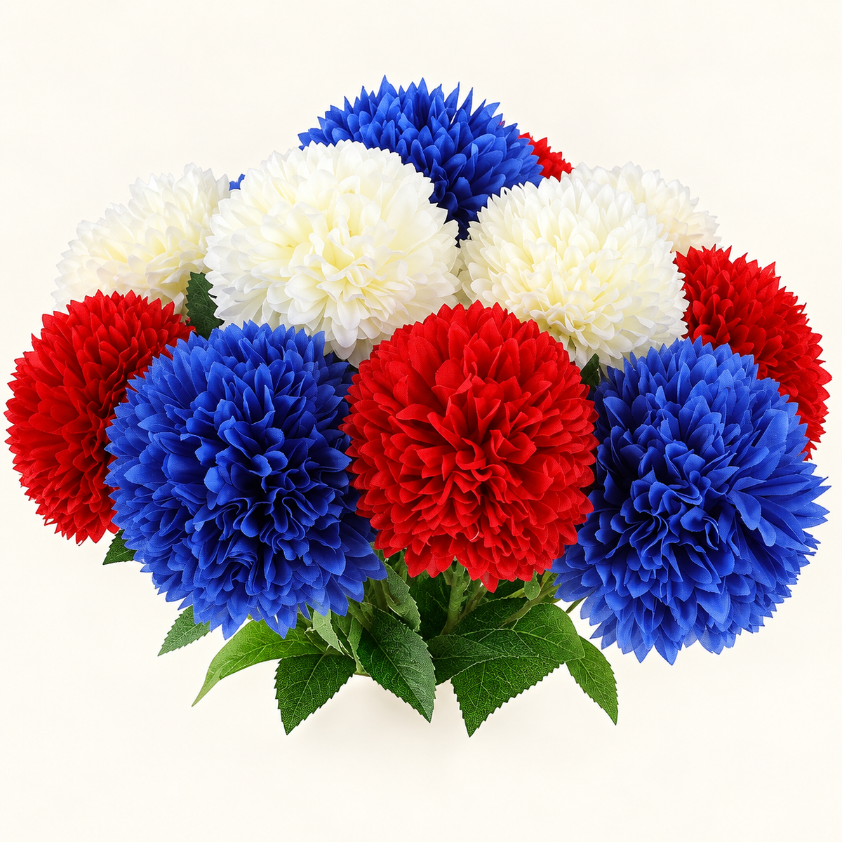 12 red, white and blue chrysanthemum stems, no vase - product detail and inclusion view 06